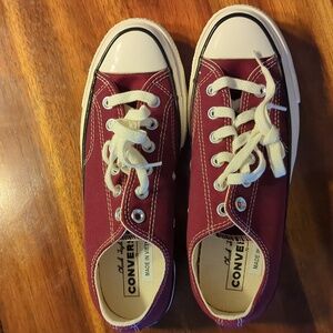 Converse, size 7.5 women - 5.5 men. Color- Dark Beetroot.
